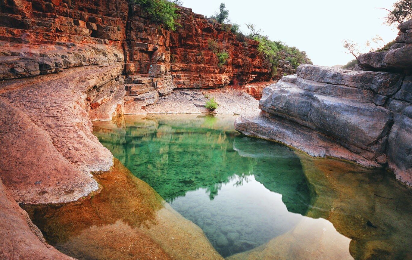 Turquoise pools and palm trees in Paradise Valley near Agadir