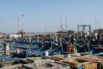 Blue wooden fishing boats in the harbour of Essaouira